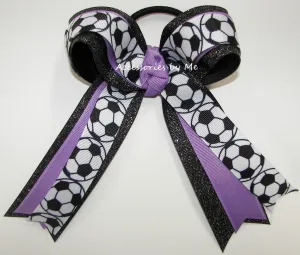 Soccer Dark Orchid Black Glitter Ponytail Bow