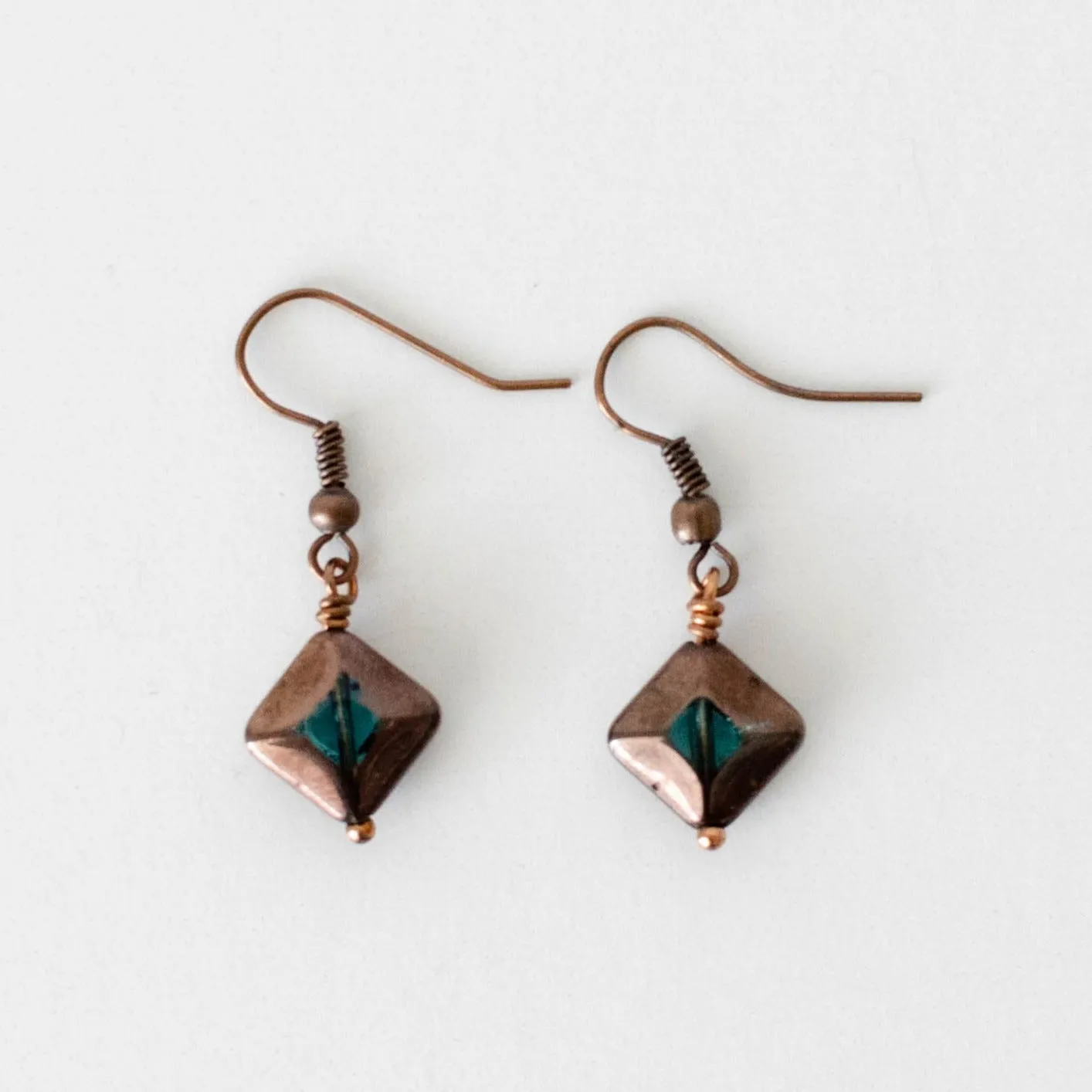 Soldered Diamond Copper Turquoise Earrings