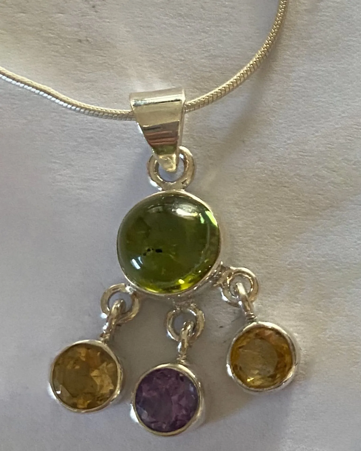 Solid Silver Multi-stone Pendant