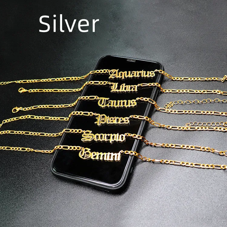 Stainless Steel Female Popular Retro Zodiac Alphabet Anklet