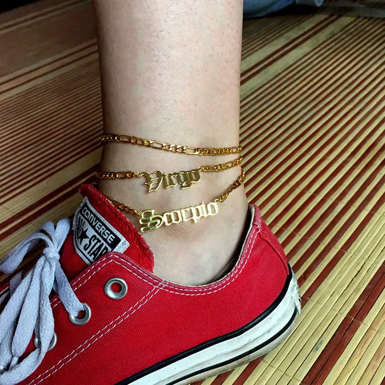 Stainless Steel Female Popular Retro Zodiac Alphabet Anklet