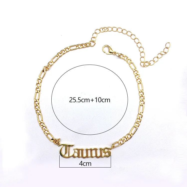 Stainless Steel Female Popular Retro Zodiac Alphabet Anklet