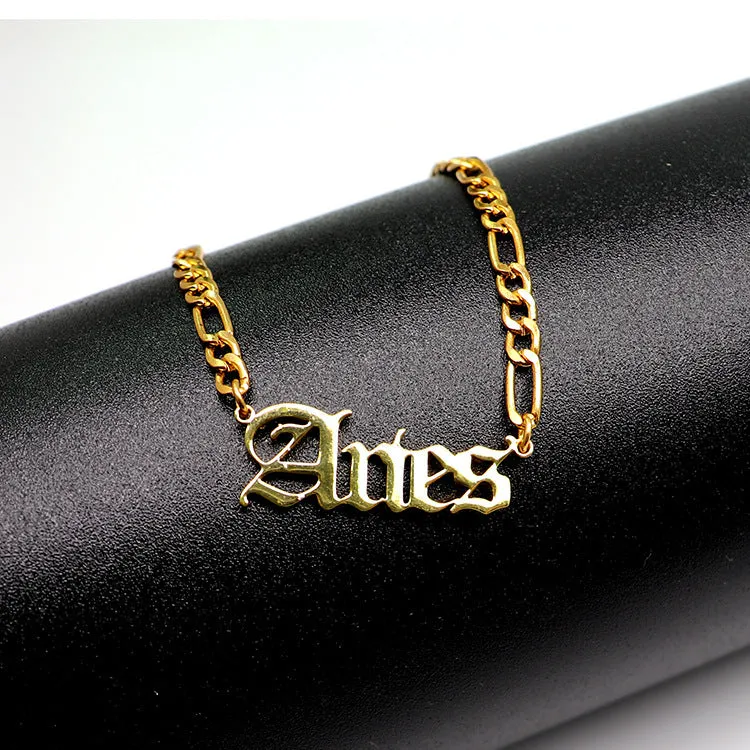 Stainless Steel Female Popular Retro Zodiac Alphabet Anklet