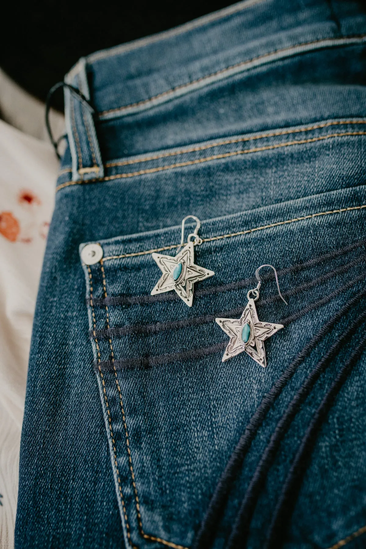 Star Sterling Dangle Earrings with Turquoise Accent