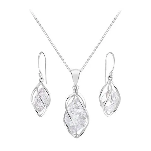 Starborn Herkimer Diamond Pendant/Earring Set with 40,64 cm Sterling Silver Chain