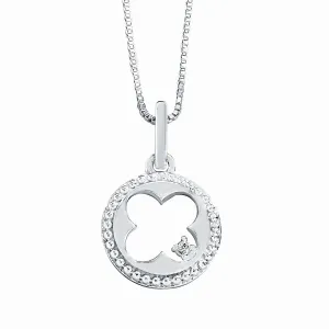 Sterling Silver Clover Coin Necklace with Diamond