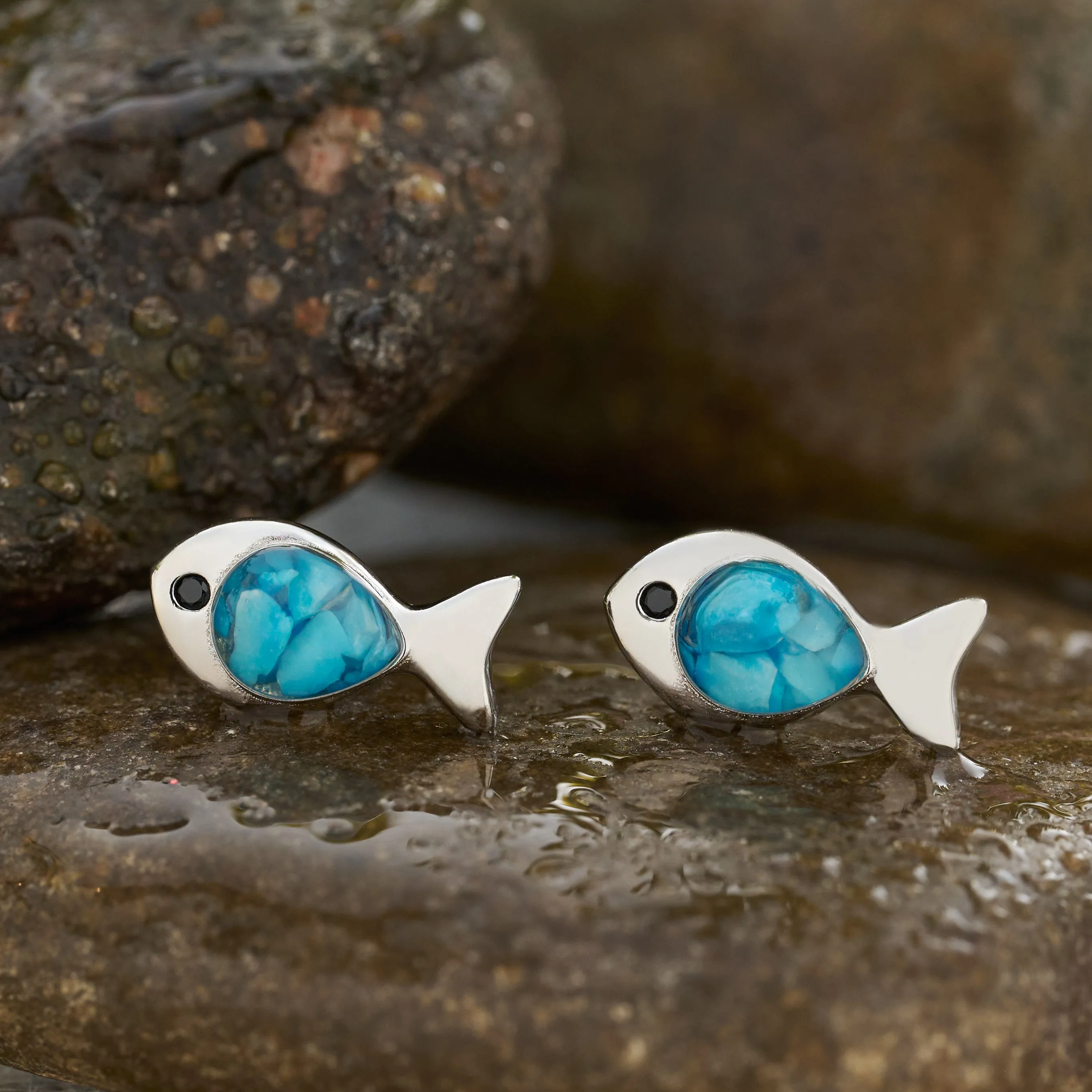 Sterling Silver Sand Fishie Studs - Blue Turquoise