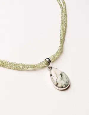 Tree Agate on Beaded Peridot Necklace - One of a Kind