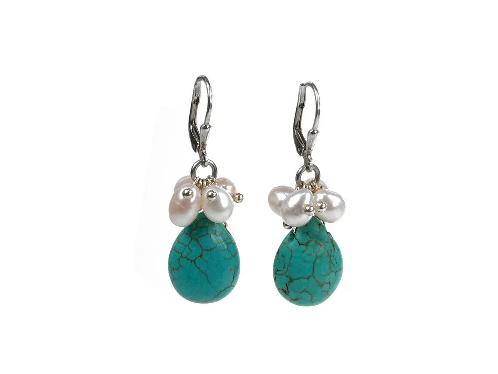 Turquoise and Pearl Drop Earrings