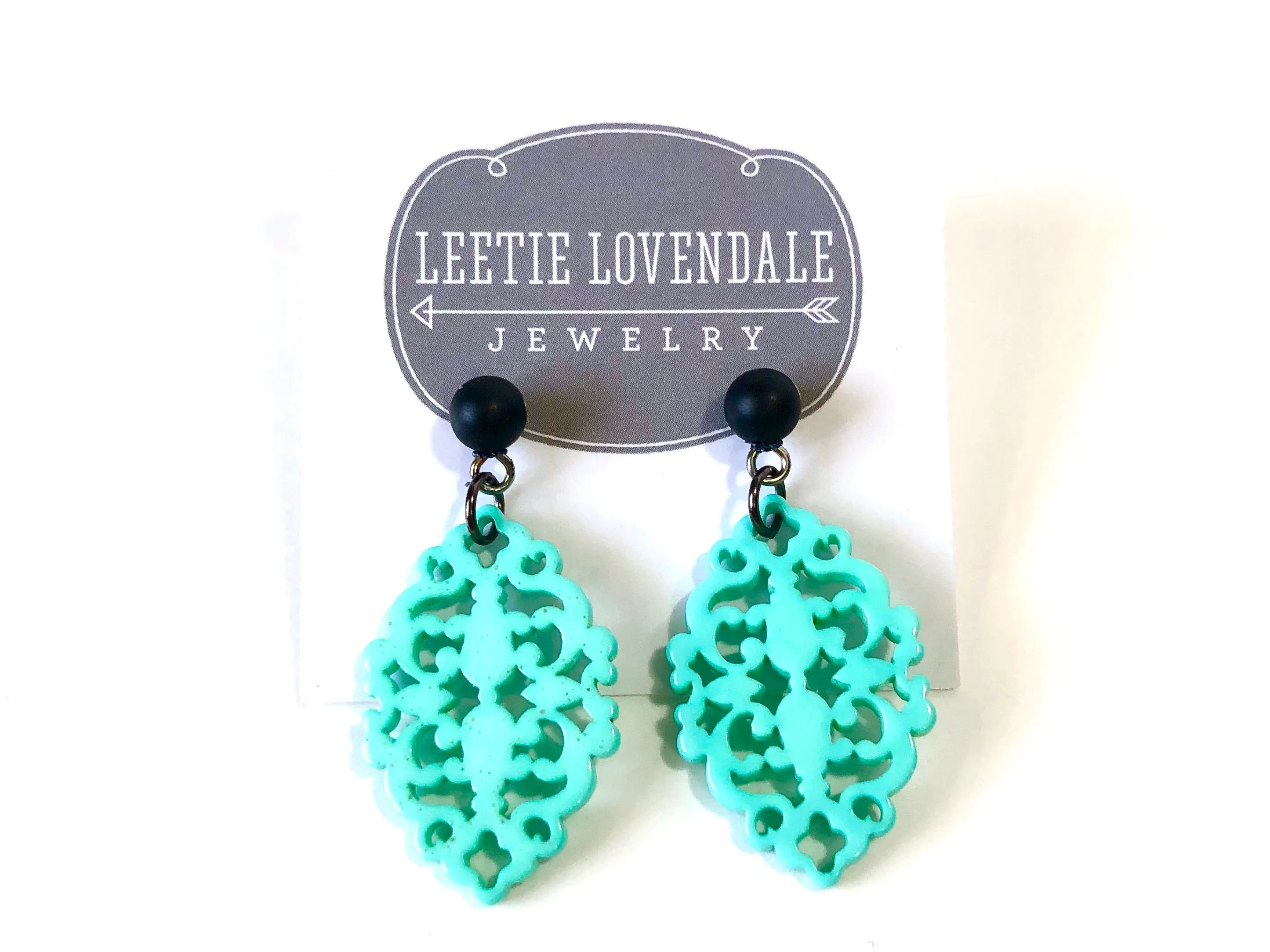 Turquoise Bohemian Lace Diamante Drop Earrings