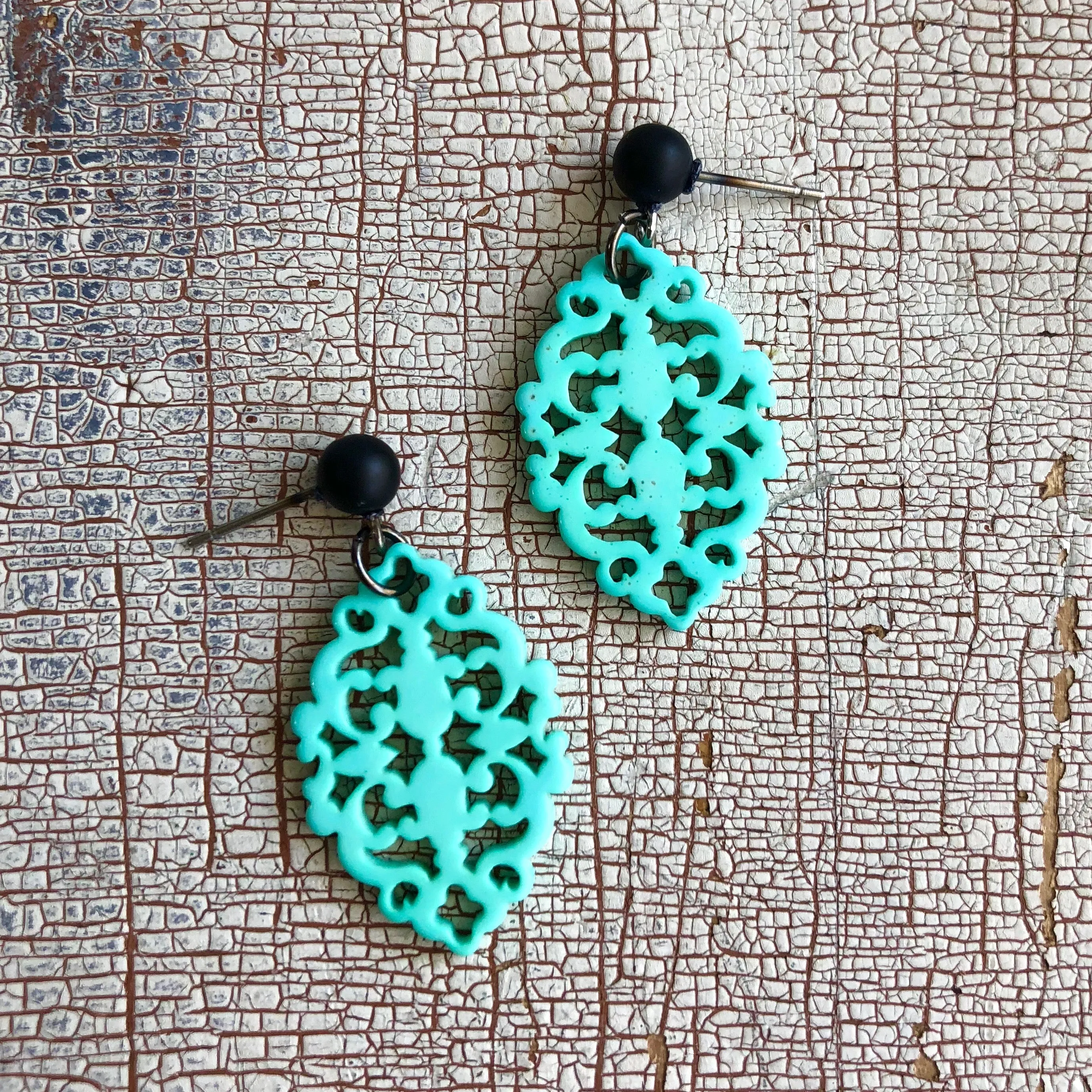 Turquoise Bohemian Lace Diamante Drop Earrings