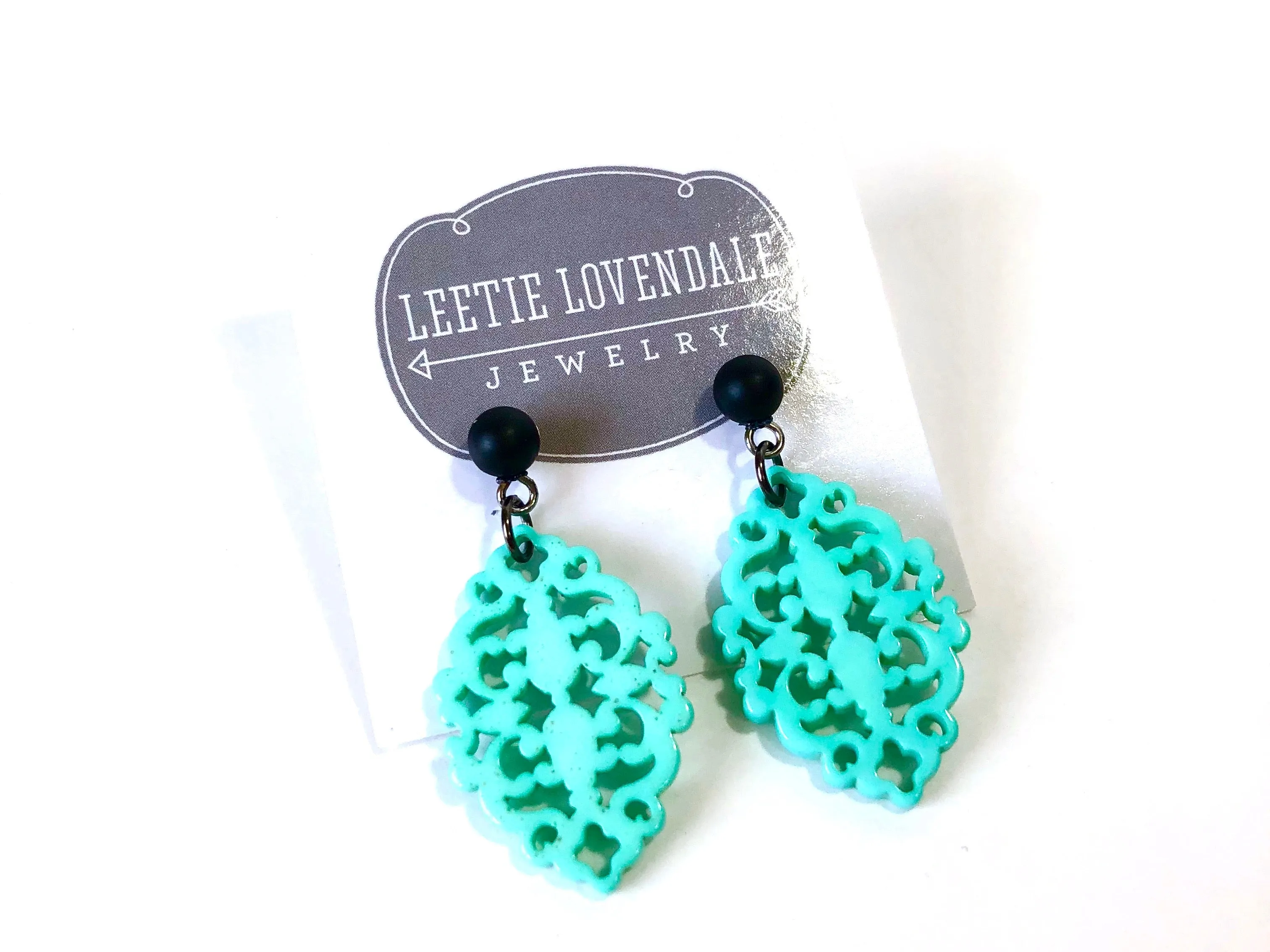 Turquoise Bohemian Lace Diamante Drop Earrings