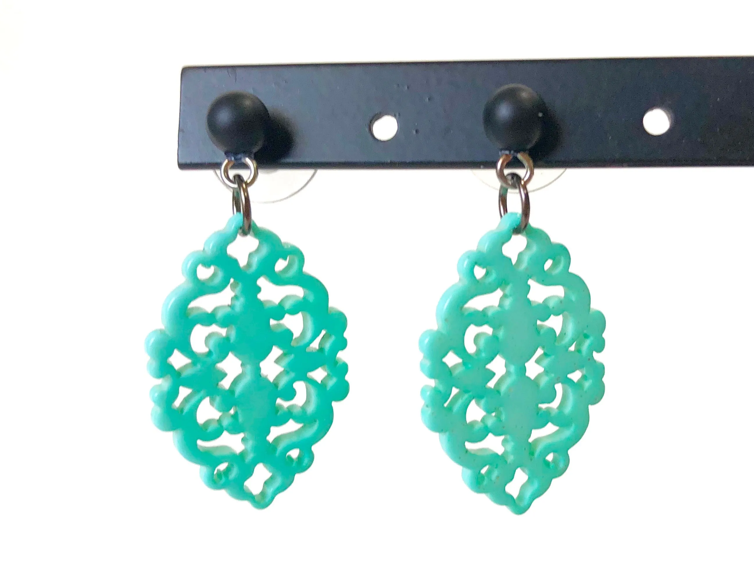 Turquoise Bohemian Lace Diamante Drop Earrings