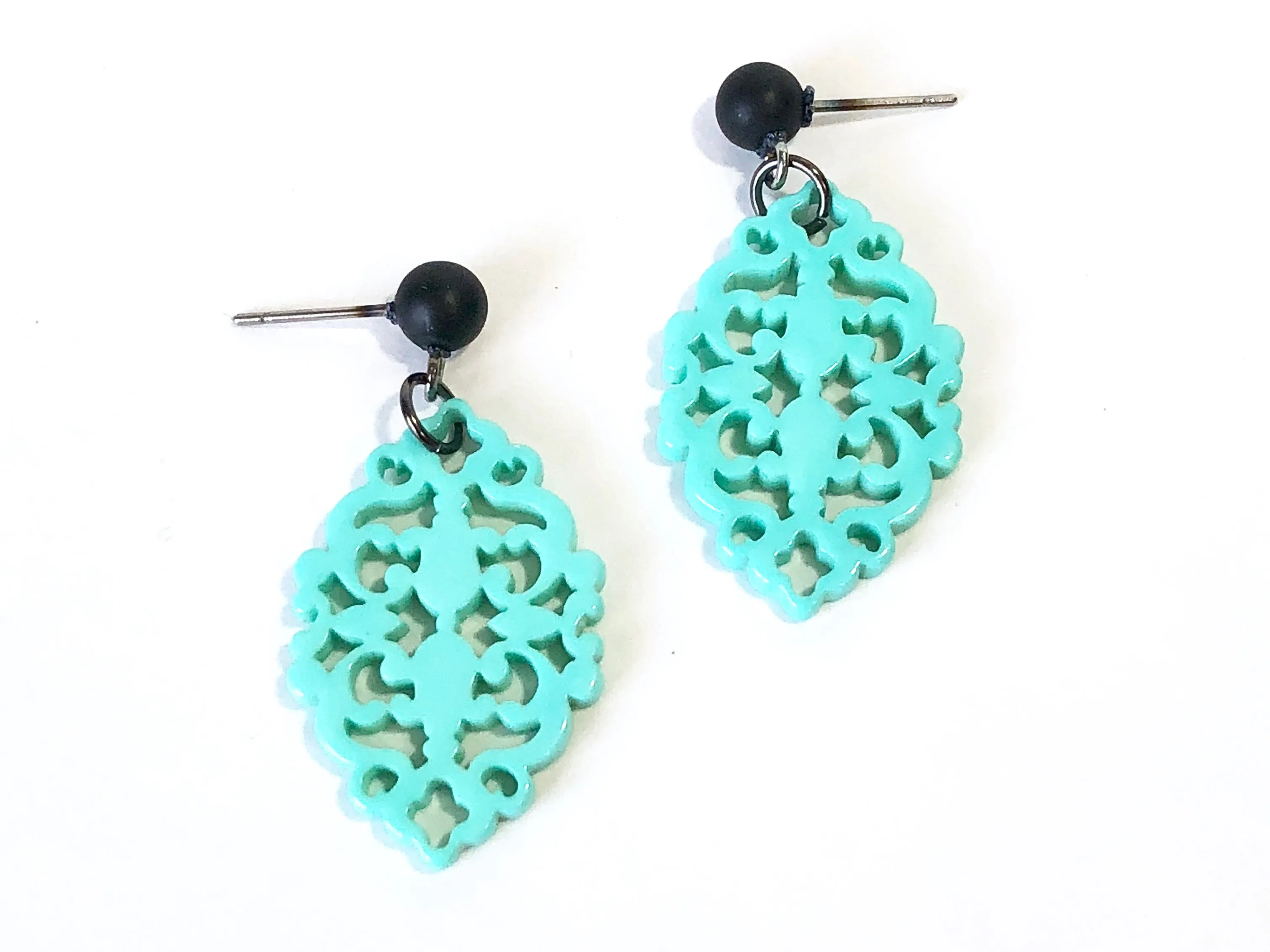 Turquoise Bohemian Lace Diamante Drop Earrings