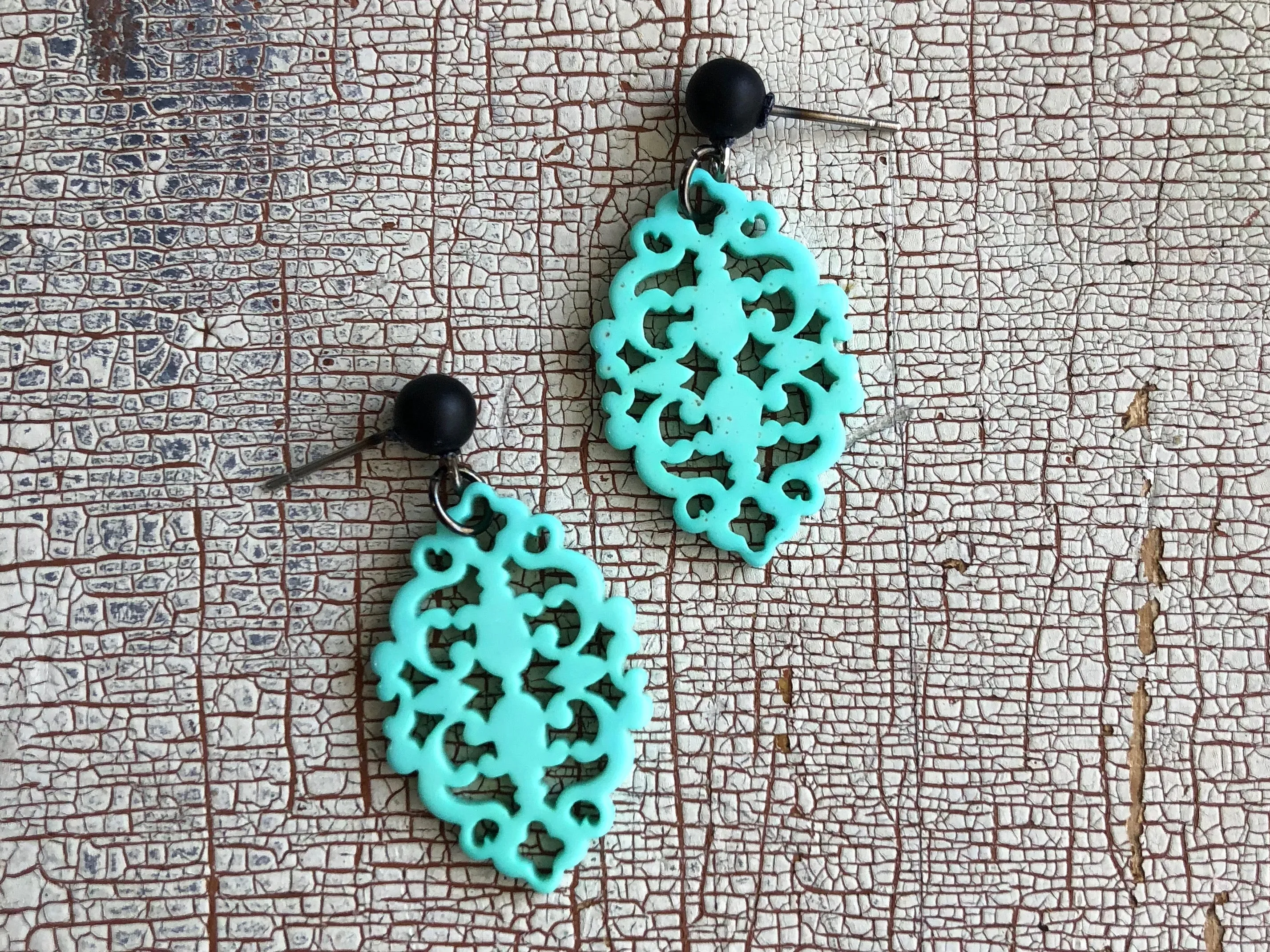 Turquoise Bohemian Lace Diamante Drop Earrings