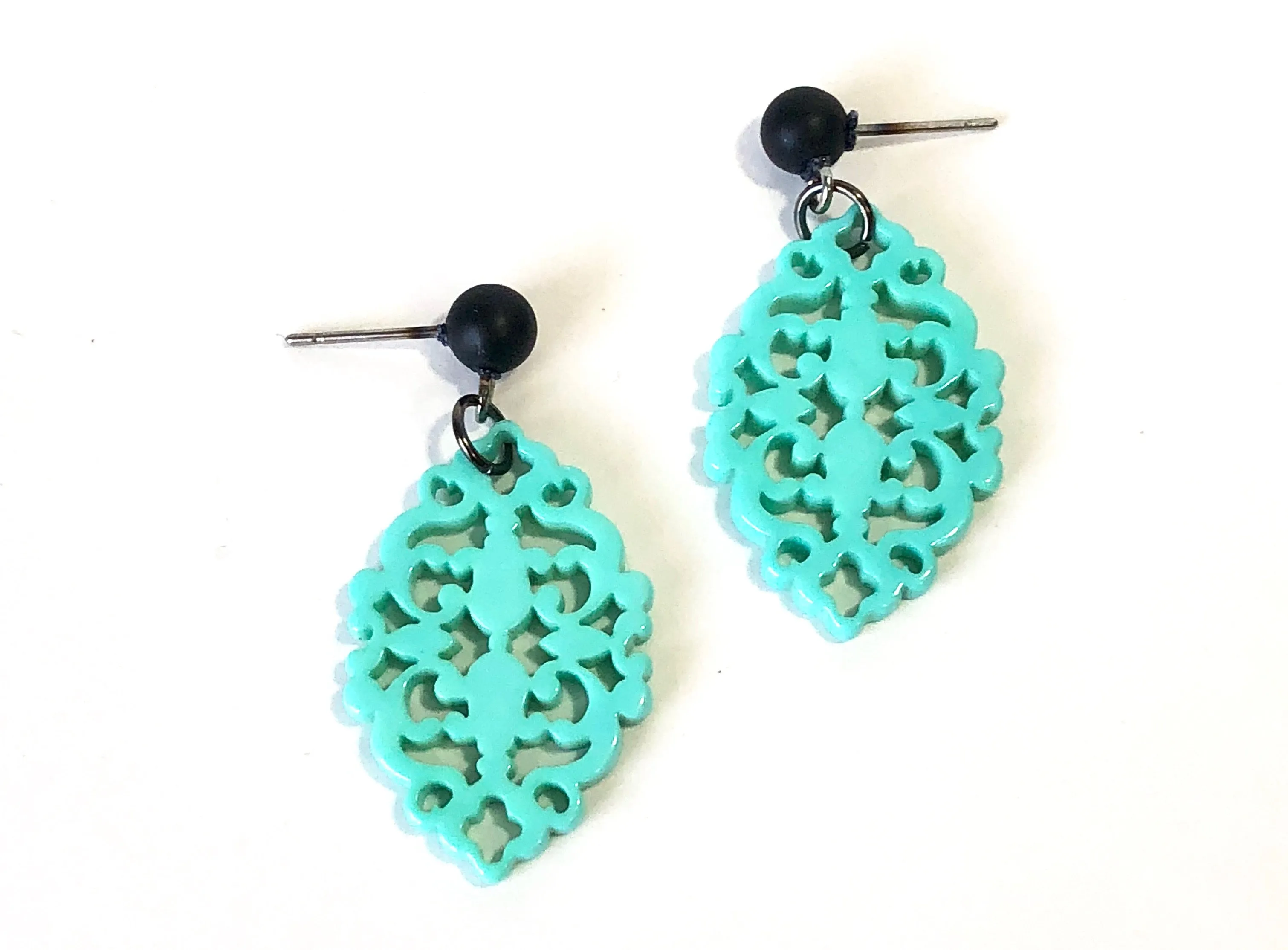 Turquoise Bohemian Lace Diamante Drop Earrings