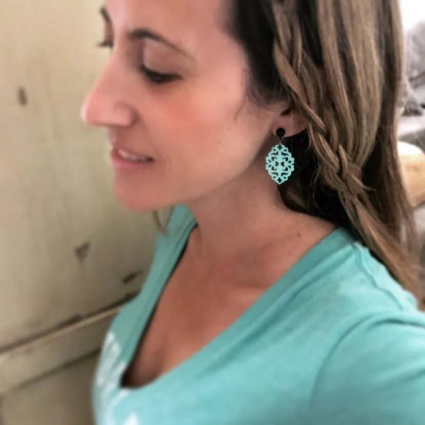 Turquoise Bohemian Lace Diamante Drop Earrings