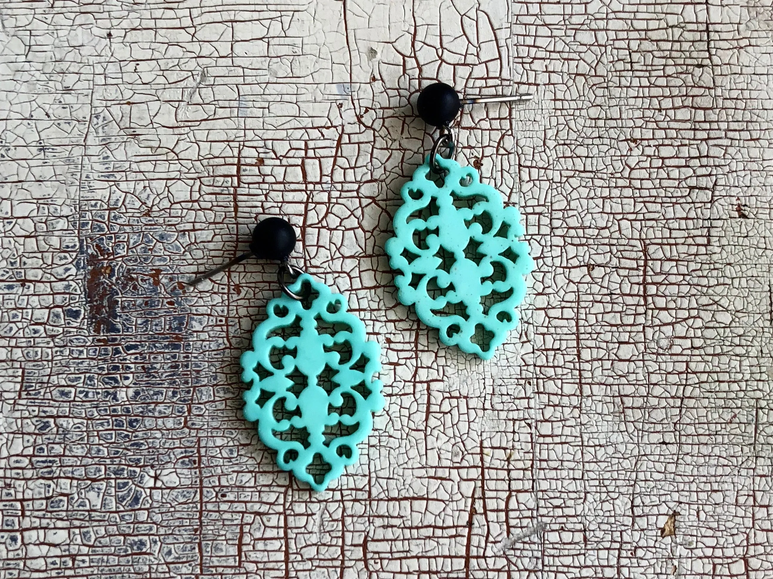 Turquoise Bohemian Lace Diamante Drop Earrings