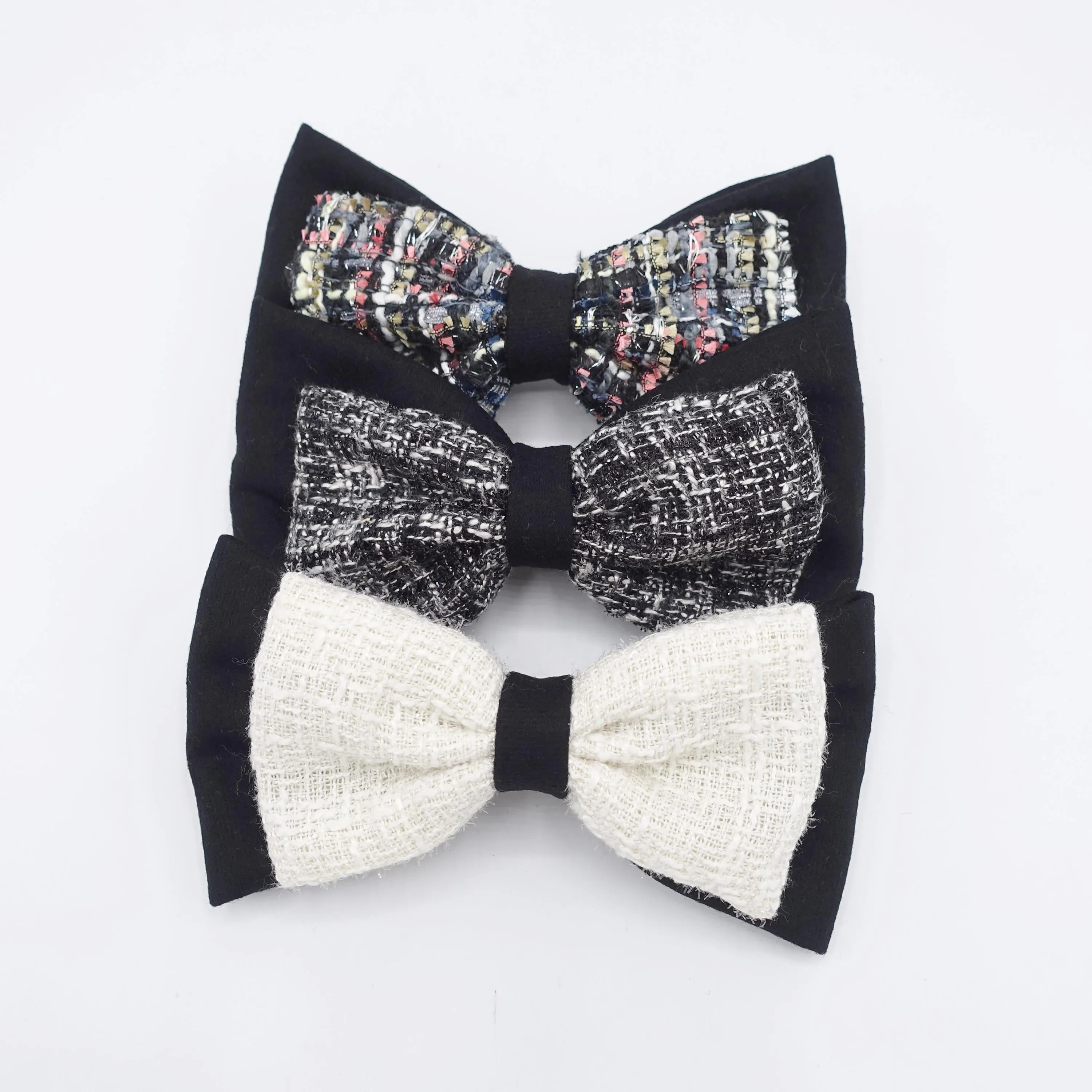 tweed layered hair bow for women