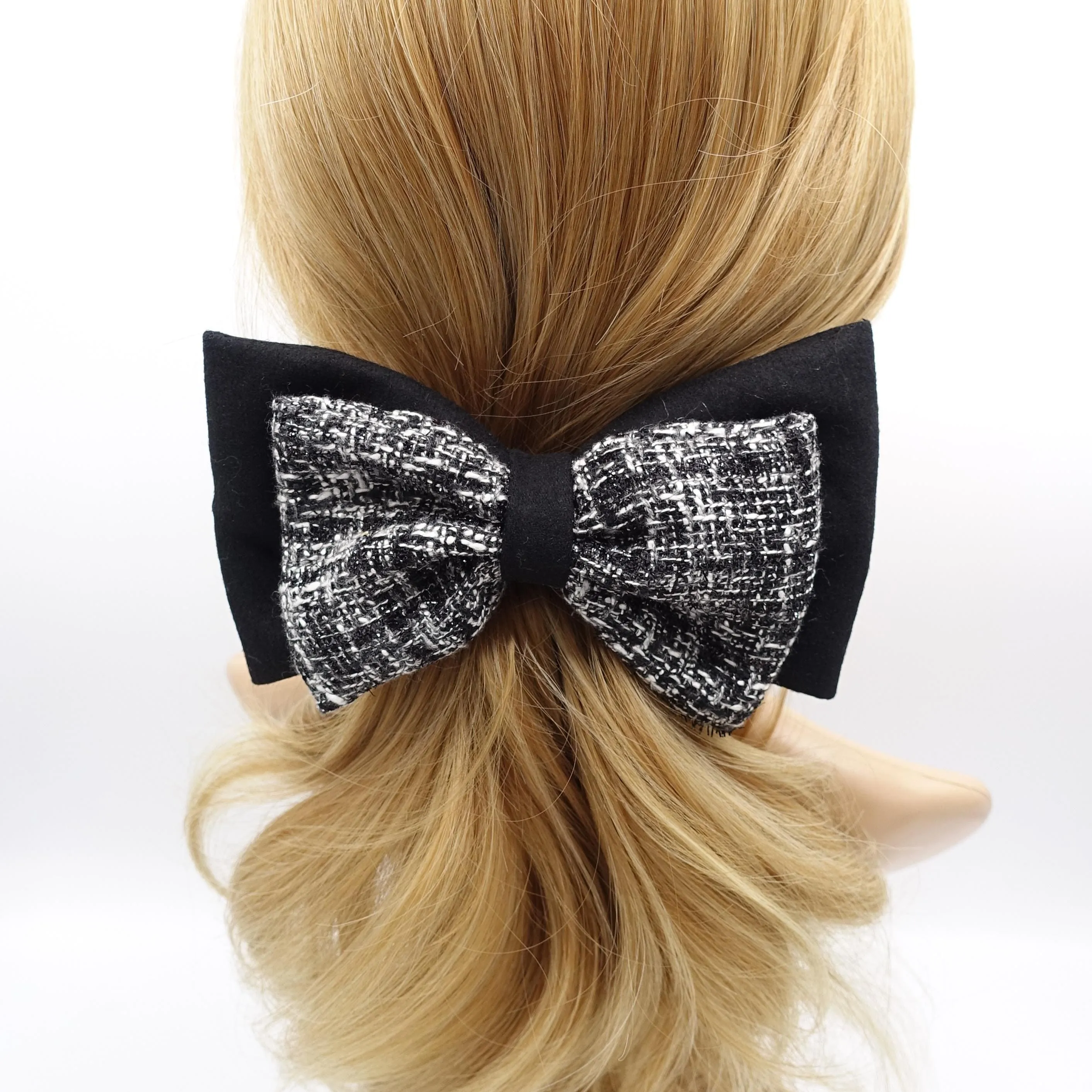 tweed layered hair bow for women