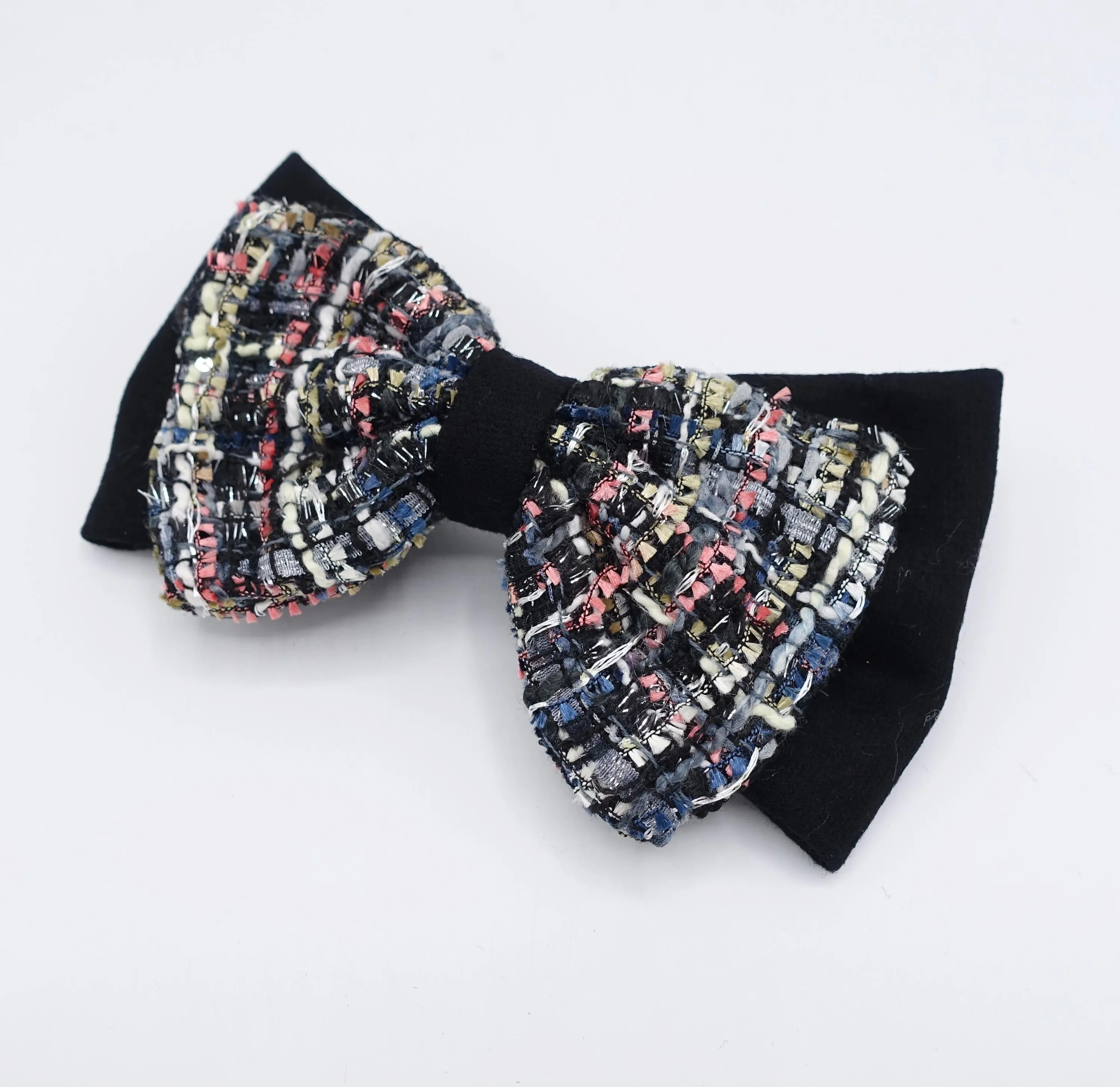 tweed layered hair bow for women