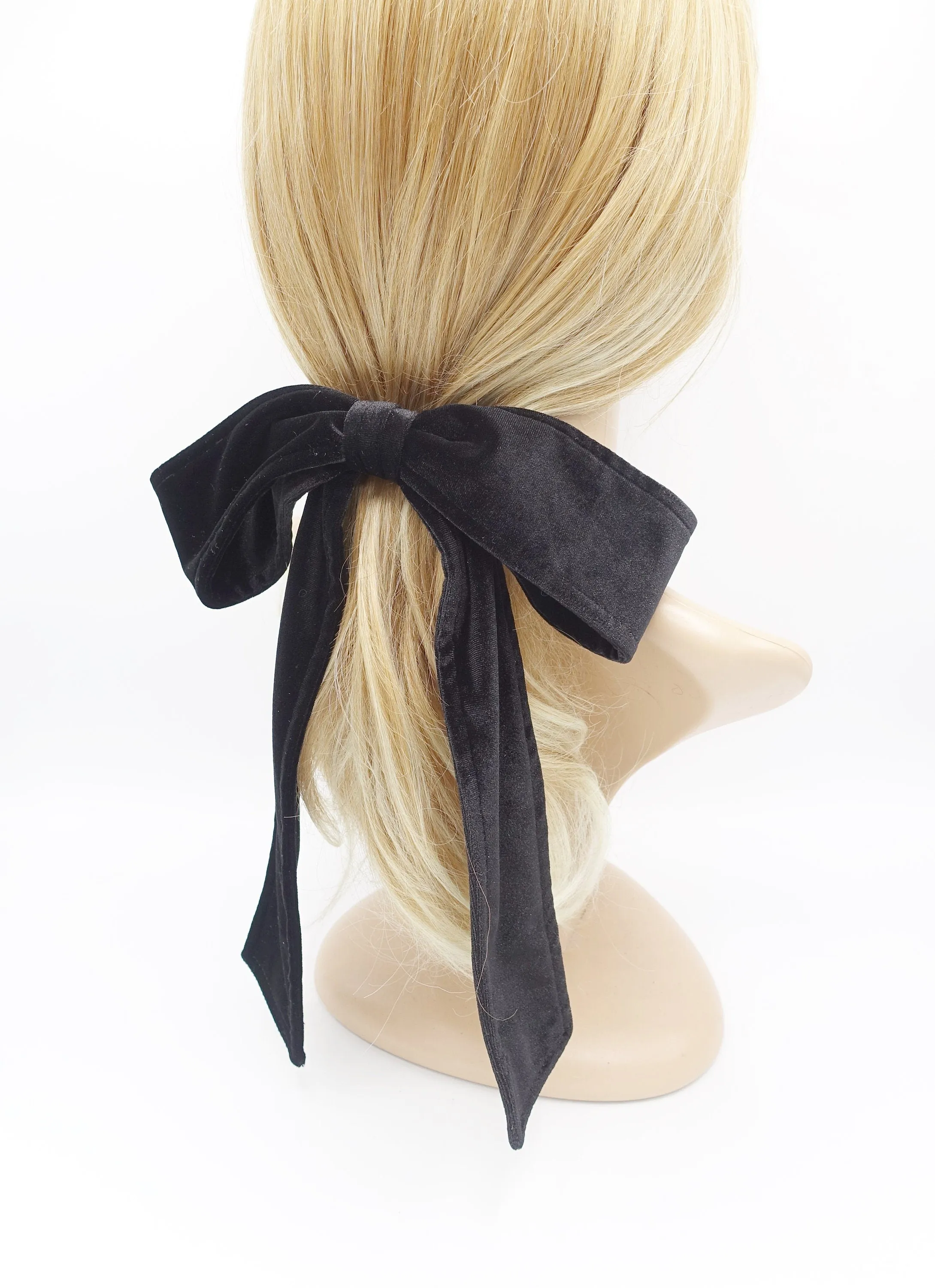 velvet bow barrette, velvet tailed bow, neat velvet hair bow for women