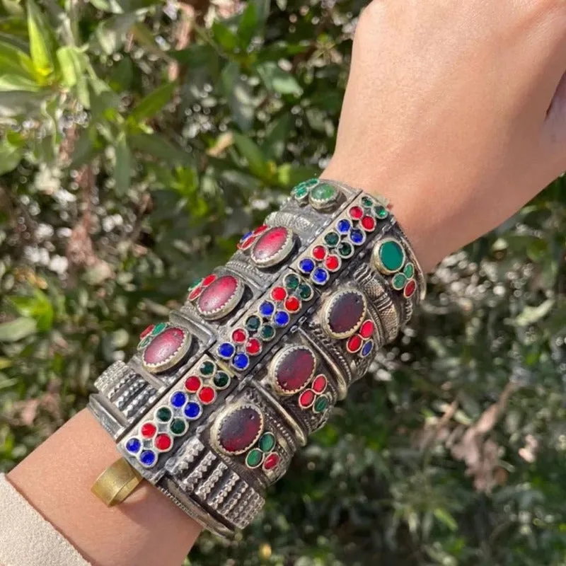 Vintage Boho Massive Cuff With Glass Stones