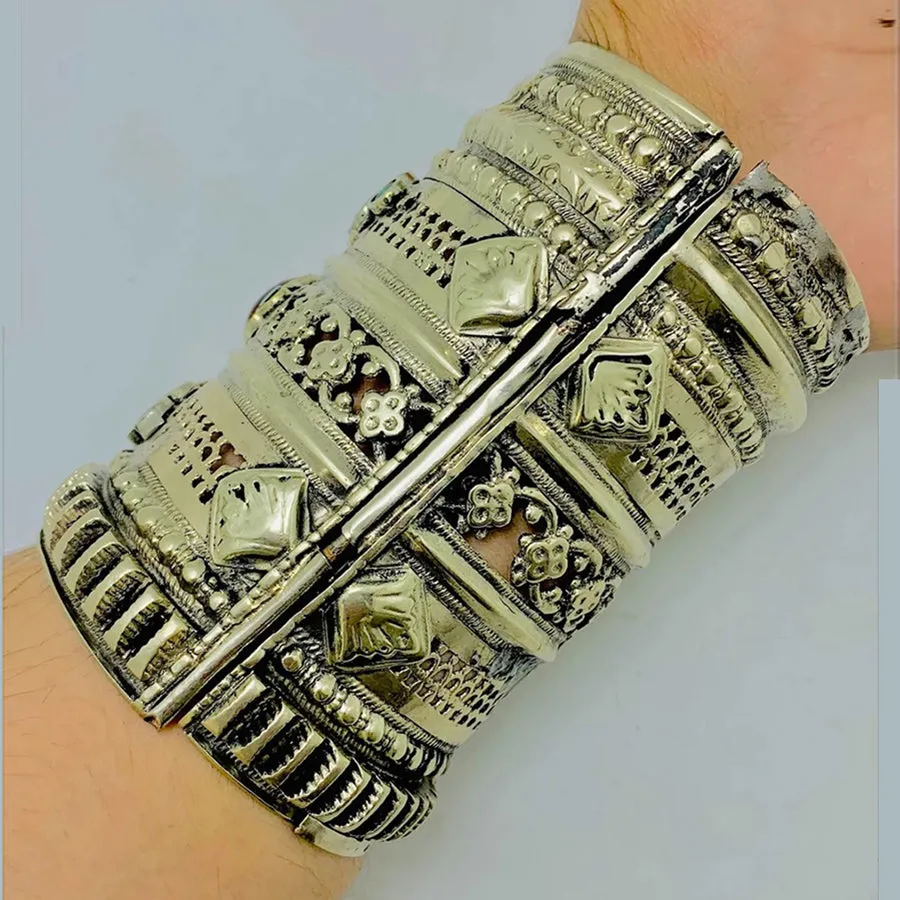 Vintage Boho Massive Cuff With Glass Stones