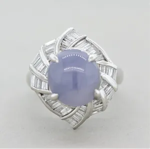 Violet-Blue Jadeite Jade Diamond Platinum Swirl Ring