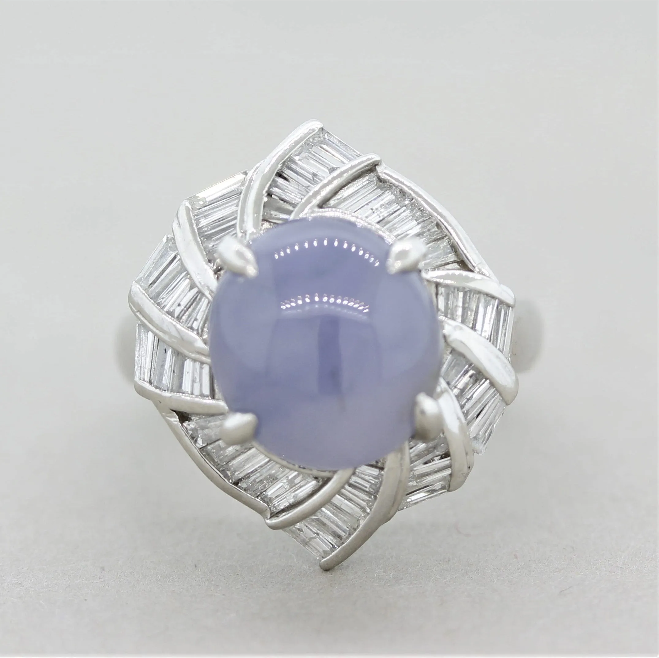 Violet-Blue Jadeite Jade Diamond Platinum Swirl Ring