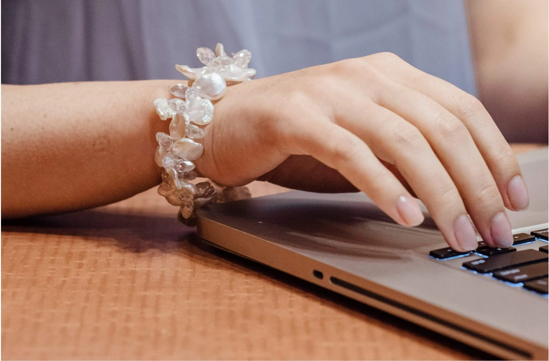 White Freshwater Keshi Pearl and Crystal Bracelet