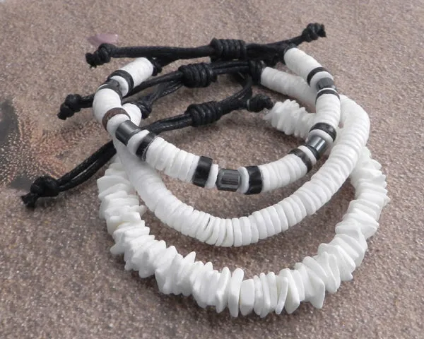 White Puka with Black accent Slider Bracelet