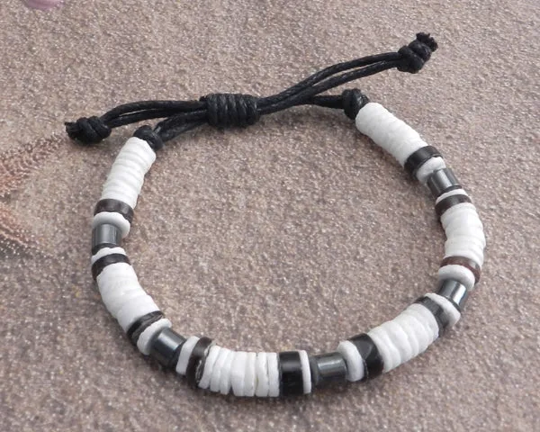 White Puka with Black accent Slider Bracelet