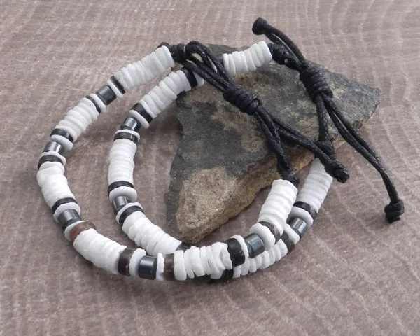 White Puka with Black accent Slider Bracelet