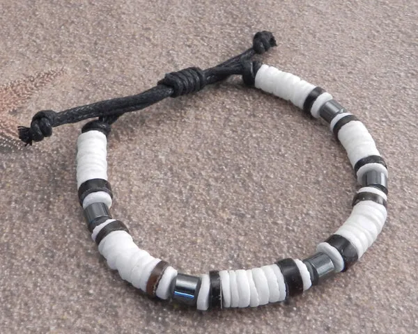 White Puka with Black accent Slider Bracelet