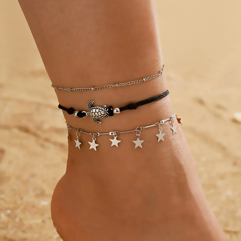 Women's Fashion Ethnic Geometric Pentagram Tortoise Anklet