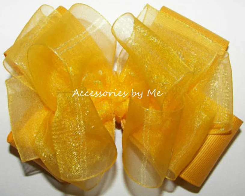 Yellow Gold Organza Grosgrain Hair Bow